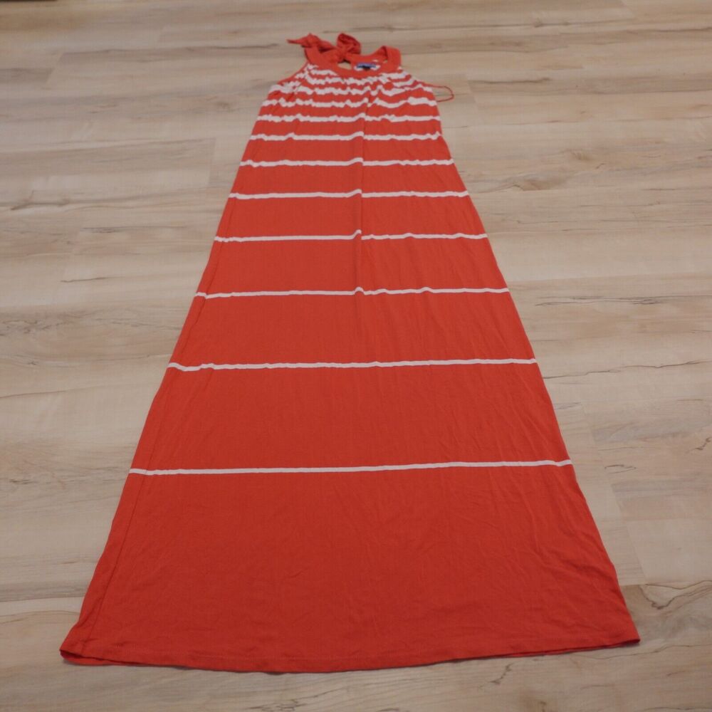 Cynthia Rowley Women Medium Maxi Dress A-line Halter Neck Stripe Coral‎ Orange